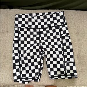 Checkered Black and White Biker Shorts